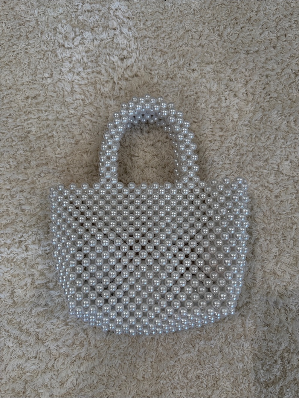 Pearl Beaded Tote Bag in White/Cream